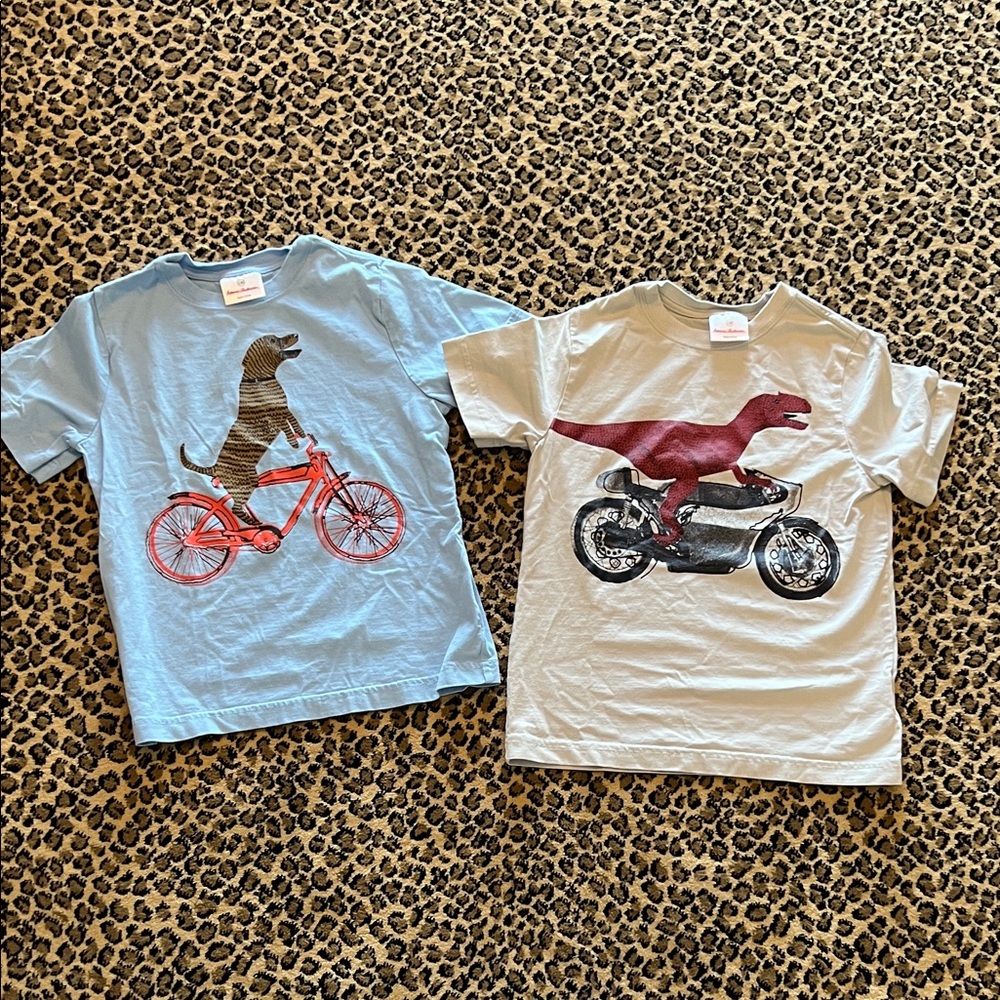 Hanna Andersson Boys 130 (8)  Blue & Cream Dino Bikes Graphic Tees